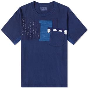 ブルーブルージャパン (Blue Blue Japan) メンズ Tシャツ トップス Hand Stitched Patchwork T-Shirt (Indigo)｜nul-select