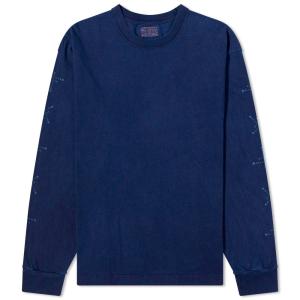 ブルーブルージャパン (Blue Blue Japan) メンズ 長袖Tシャツ トップス Koborebi Bassen Printed Long Sleeve T-Shirt (Indigo)｜nul-select