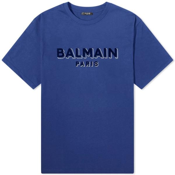 バルマン (Balmain) メンズ Tシャツ トップス Flock Logo T-Shirt (B...