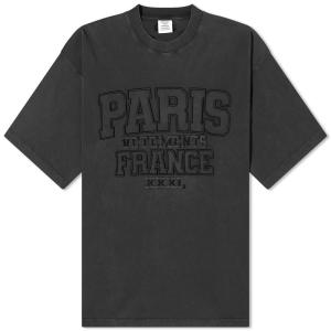 ヴェトモン (Vetements) メンズ Tシャツ トップス Vetements Paris Logo T-Shirt (Washed Black)