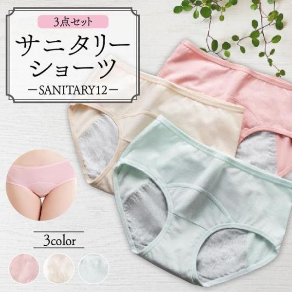 サニタリー ショーツ シンプル ソフトフィット 3点セット 生理用パンツ 生理用ショーツ 生理用品 ...