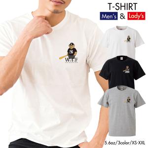 ストリート大人気 ブランド Tシャツ  W.T.F BEAR クマ ベアー 野球 BASEBALL メジャーリーグ バット グローブ  クルーネック ユニセックス 男女共用｜Numbers