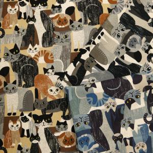 生地 布地 布 無料レシピ有 Art Animal 猫柄 綿麻キャンバス生地 cat 猫好き モダン リネン 人気 キャンバス 50cm単位