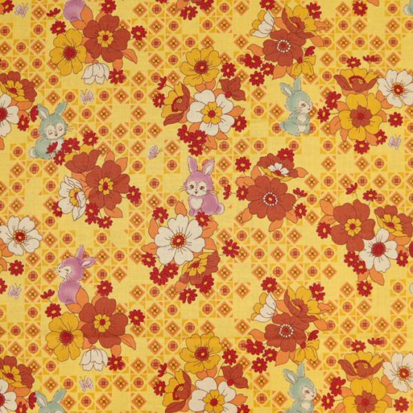 生地 布地 布 ウサギとレトロflower RETONO シーチング生地  モダン おしゃれ 昭和 ...