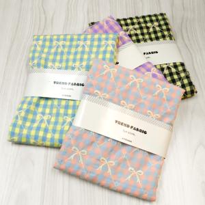 生地 布地 布 無料レシピ有 カラフルチェックリボン刺繍 約130cm×50cm