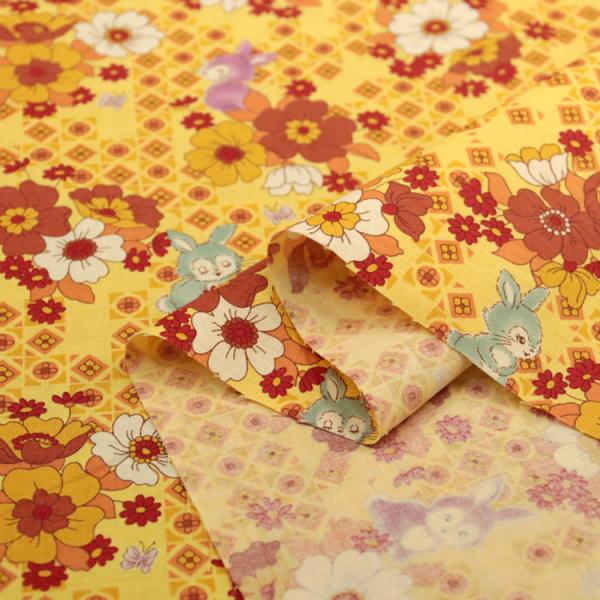 生地 布地 布 ウサギとレトロflower RETONO シーチング生地  モダン おしゃれ 昭和 ...