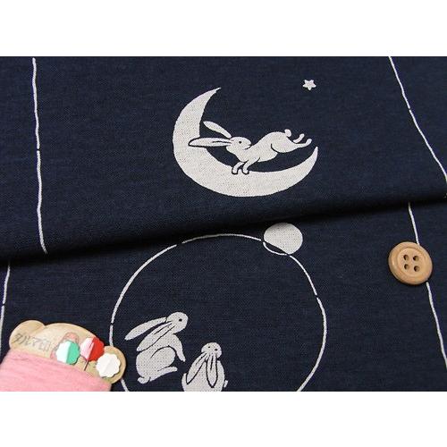 手染め和柄コットン生地・四季のうさぎ（紺） 段単位 切り売り