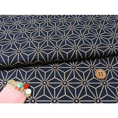 和柄コットン生地・濃紺地 麻の葉 10cm単位 切り売り