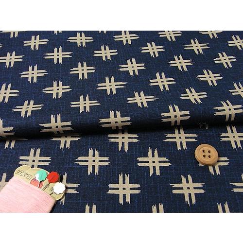 和柄コットン生地・濃紺地 井桁絣 10cm単位 切り売り