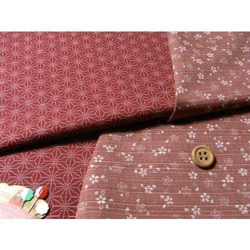 和柄コットン生地・リバーシブル 桜と麻の葉(ピンク/あかね色) 10cm単位 切り売り