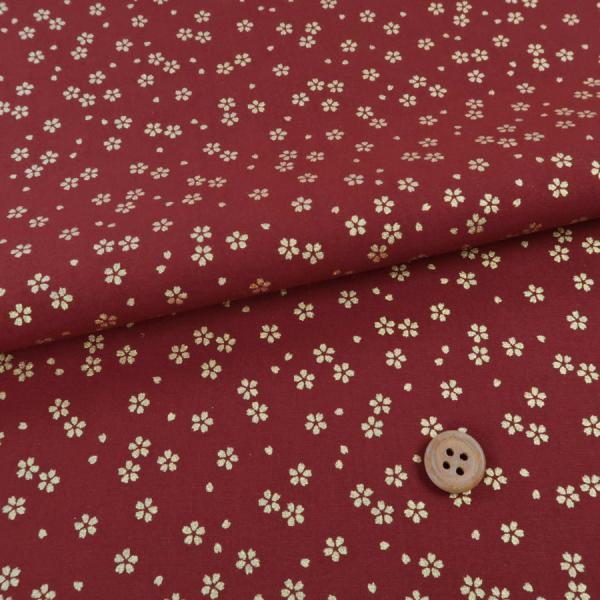 和柄コットン生地 金の小桜(えんじ色) 10cm単位 切り売り