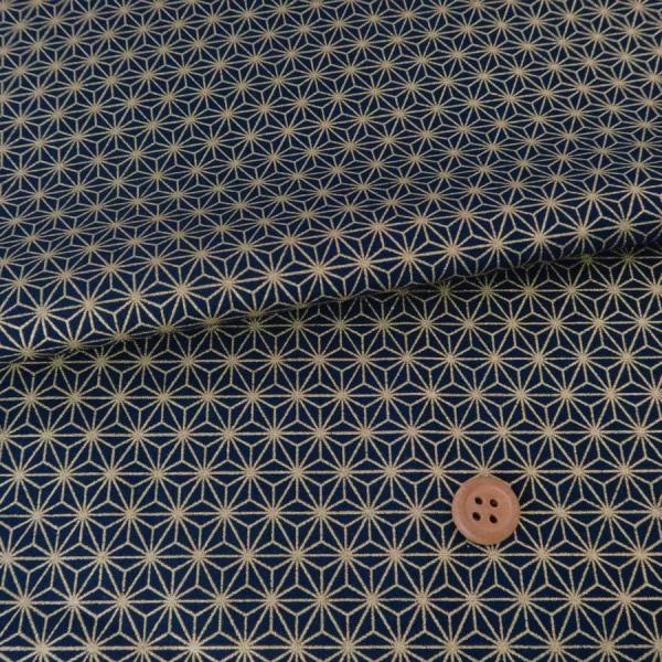 和柄コットン生地 金の麻の葉(濃紺) 10cm単位 切り売り