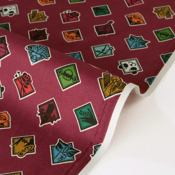 呪術廻戦 コットン生地 アイコン柄(えんじ) 10cm単位 切り売り