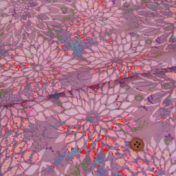 コットン生地 大輪のファンタジー(ローズグレージュ) 10cm単位 切り売り