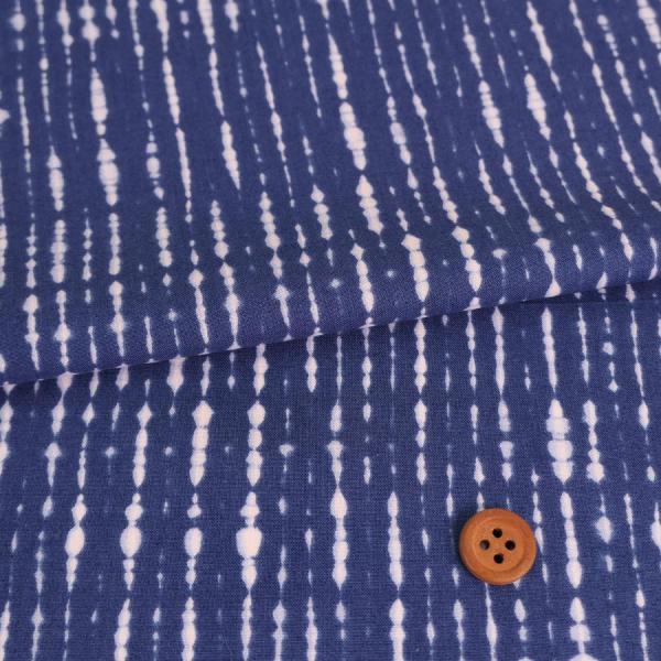 和柄コットン生地 藍染め風にじみストライプ(藍色) 10cm単位 切り売り