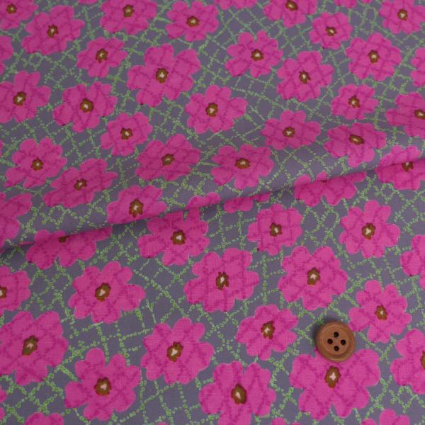 コットン生地 不規則な花格子柄(ピンク) 10cm単位 切り売り