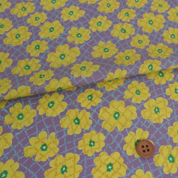 コットン生地 不規則な花格子柄(黄色) 10cm単位 切り売り