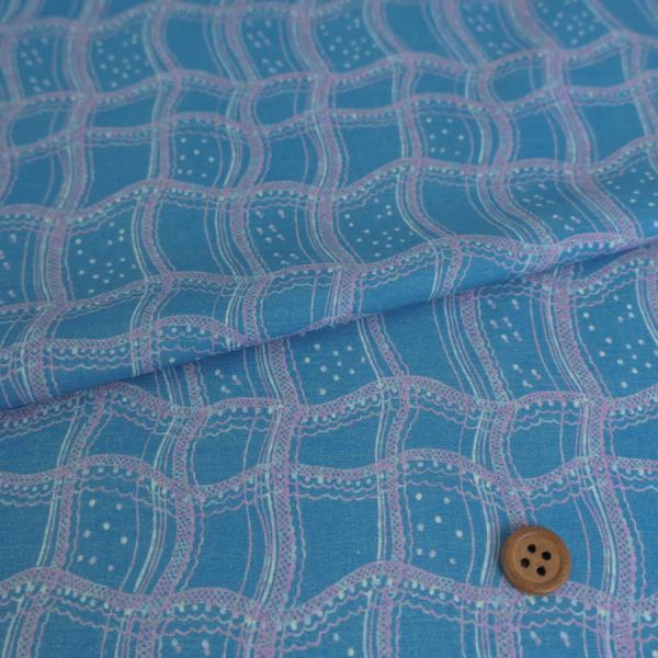 コットン生地 レースの格子柄(ブルー/ピンク) 10cm単位 切り売り