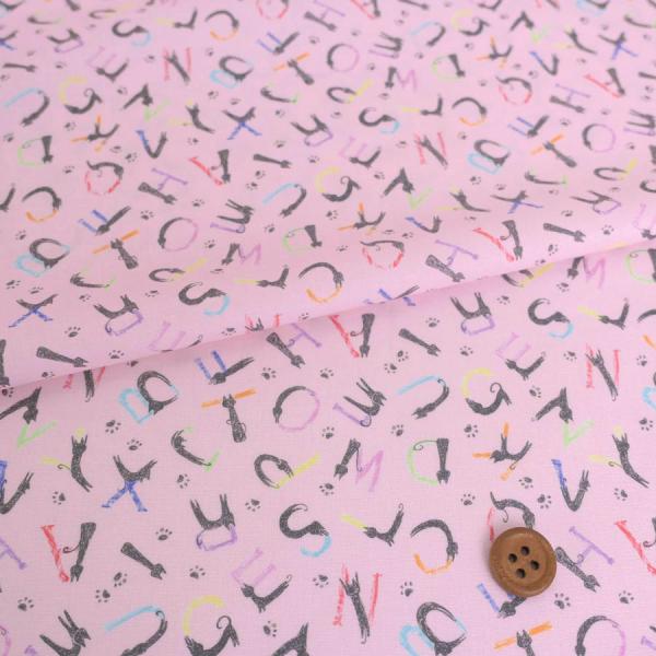 コットン生地 猫のABC体操(ピンク) 10cm単位 切り売り