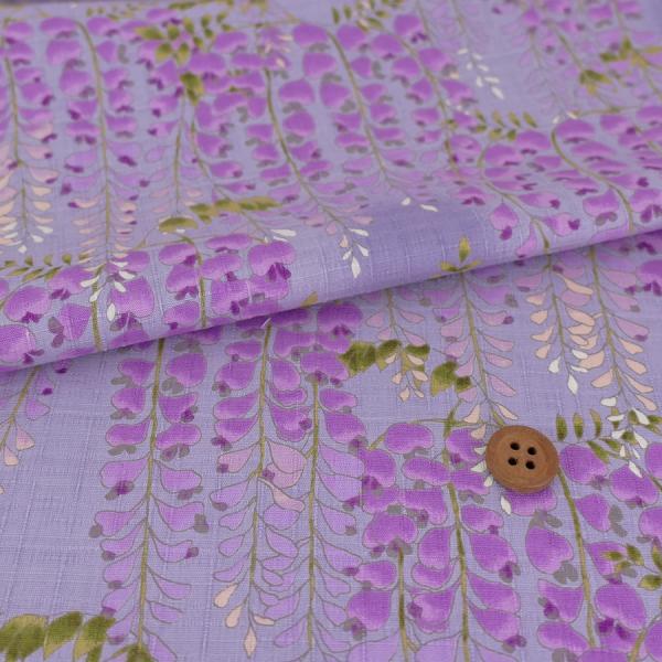 和柄コットン生地 藤の花(薄紫) 10cm単位 切り売り