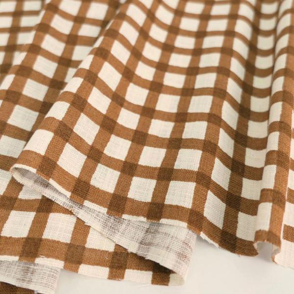 麻みたいなコットン生地 チェック柄 (ブラウン) 10cm単位 切り売り