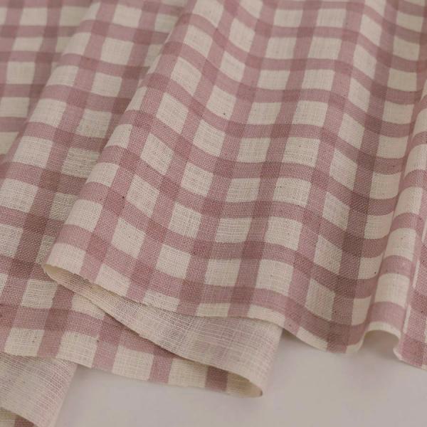 麻みたいなコットン生地 チェック柄 (ダスティピンク) 10cm単位 切り売り