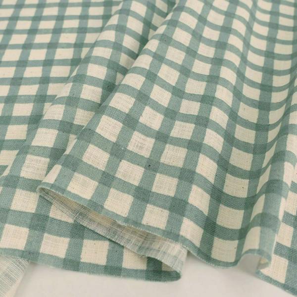 麻みたいなコットン生地 チェック柄 (ミントグリーン) 10cm単位 切り売り