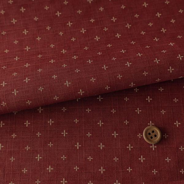 和柄コットン生地 十字刺し子柄(赤れんが色) 160cm幅 10cm単位 切り売り