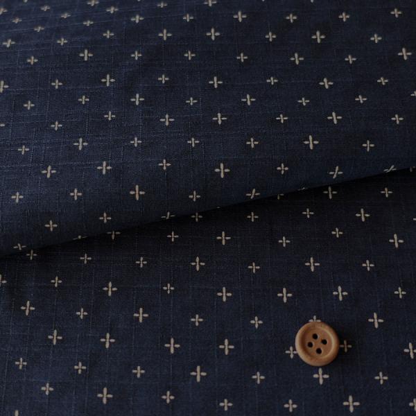 和柄コットン生地 十字刺し子柄(紺色) 160cm幅 10cm単位 切り売り