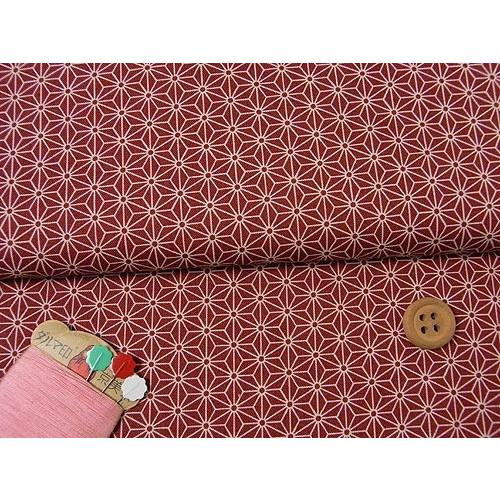 和柄コットン生地・麻の葉(えんじ) 10cm単位 切り売り