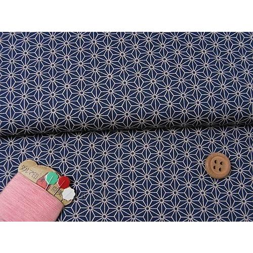 和柄コットン生地・麻の葉(紺) 10cm単位 切り売り