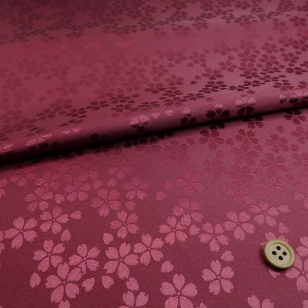 ポリエステル生地 W巾 サテンジャカード 桜模様(ワイン色) 10cm単位 切り売り