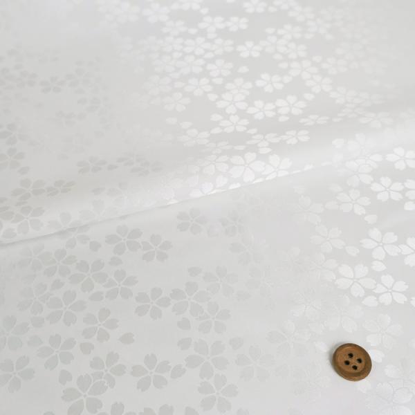 ポリエステル生地 W巾 サテンジャカード 桜模様(白) 10cm単位 切り売り