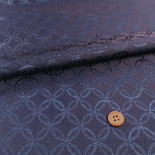 ポリエステル生地 W巾 サテンジャカード 七宝文様(紺) 10cm単位 切り売り