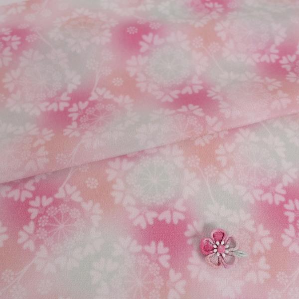 つゆつき・一越ちりめん オルレアレースぼかし(桃の空) 10cm単位 切り売り