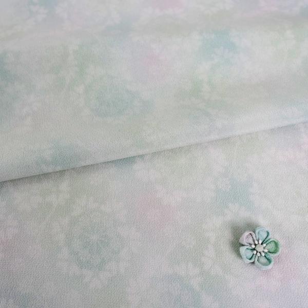 つゆつき・一越ちりめん オルレアレースぼかし(碧空/へきくう) 10cm単位 切り売り