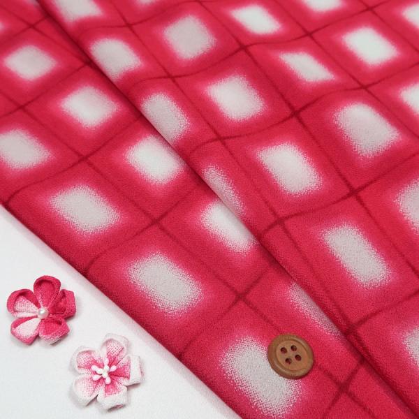 一越ちりめん生地 格子ぼかし(赤) 10cm単位 切り売り