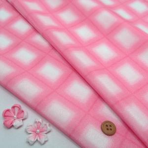 一越ちりめん生地 格子ぼかし(ローズピンク) 10cm単位