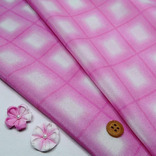 一越ちりめん生地 格子ぼかし(石竹色) 10cm単位 切り売り