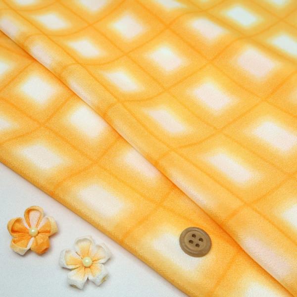 一越ちりめん生地 格子ぼかし(だいだい色) 10cm単位 切り売り