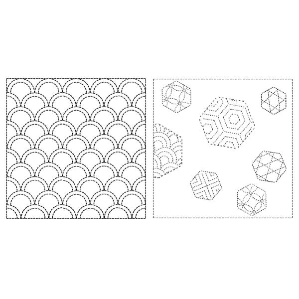 刺し子布 花ふきん (青海波/六角形) 白
