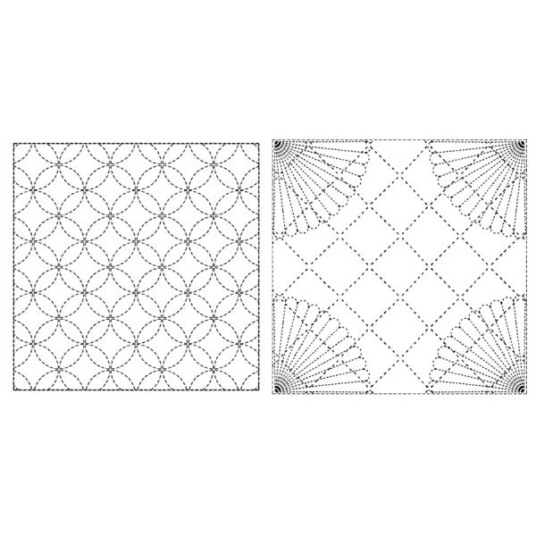 刺し子布 花ふきん (七宝/扇面) 白