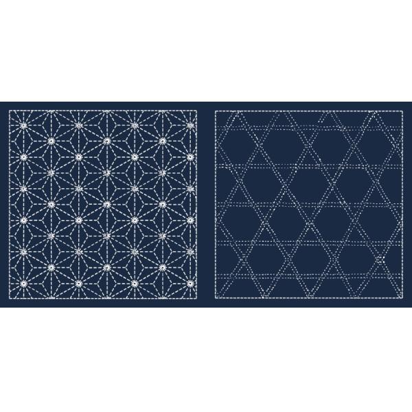 刺し子布 花ふきん (麻の葉/籠目) 藍色