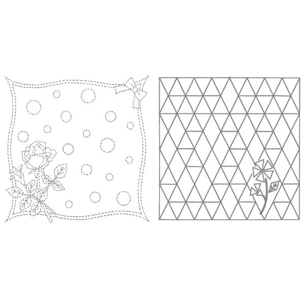 刺し子布 花ふきん (バラとリボン/なでしこの花) 白