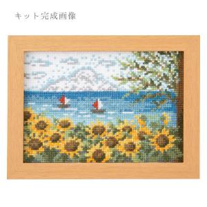 クロスステッチキット 12ヶ月の小さな花風景(8月 ヒマワリと海)｜nunogatari