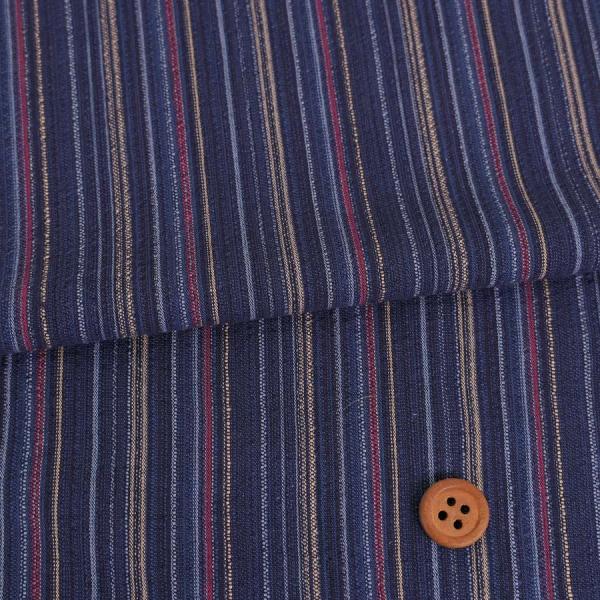 しじら織り生地・たて縞(藍色/赤・黄) 10cm単位 切り売り