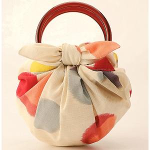 風呂敷バッグ綿 モダンガール 水玉 ベージュ