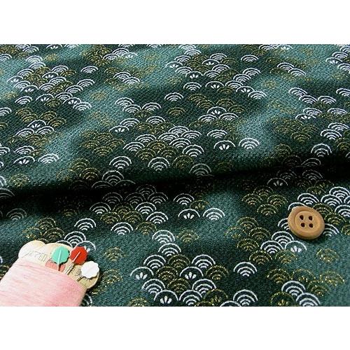 ちりめん生地・かすみ青海波(深緑) 10cm単位 切り売り