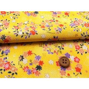 ちりめん生地・花の輪(黄色) 10cm単位 切り売り