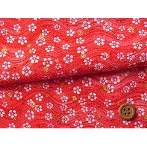 ちりめん生地・波にゆれる小桜(赤) 10cm単位 切り売り
